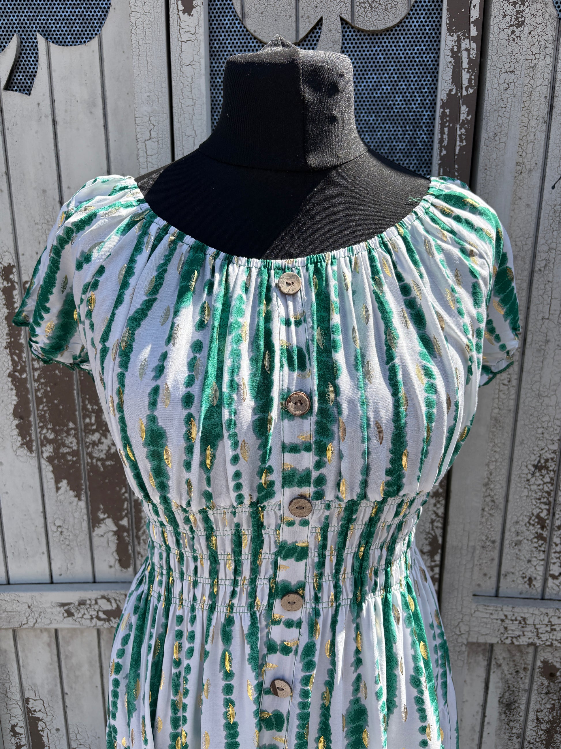 Splash Stripe Button Front Midi Dress One Size 10-20 - Green