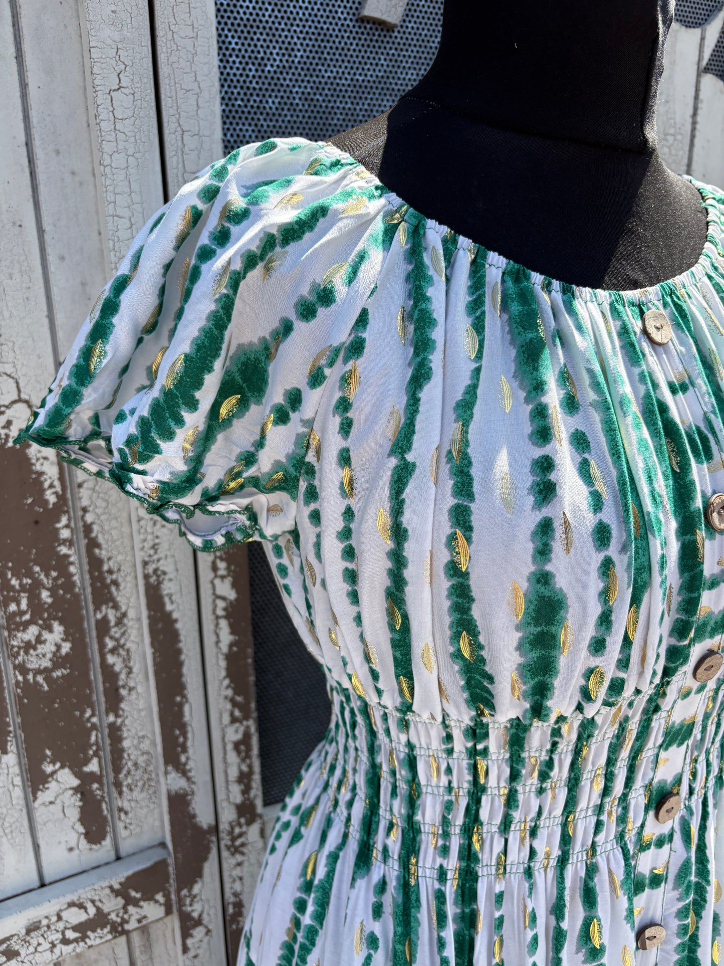 Splash Stripe Button Front Midi Dress One Size 10-20 - Green