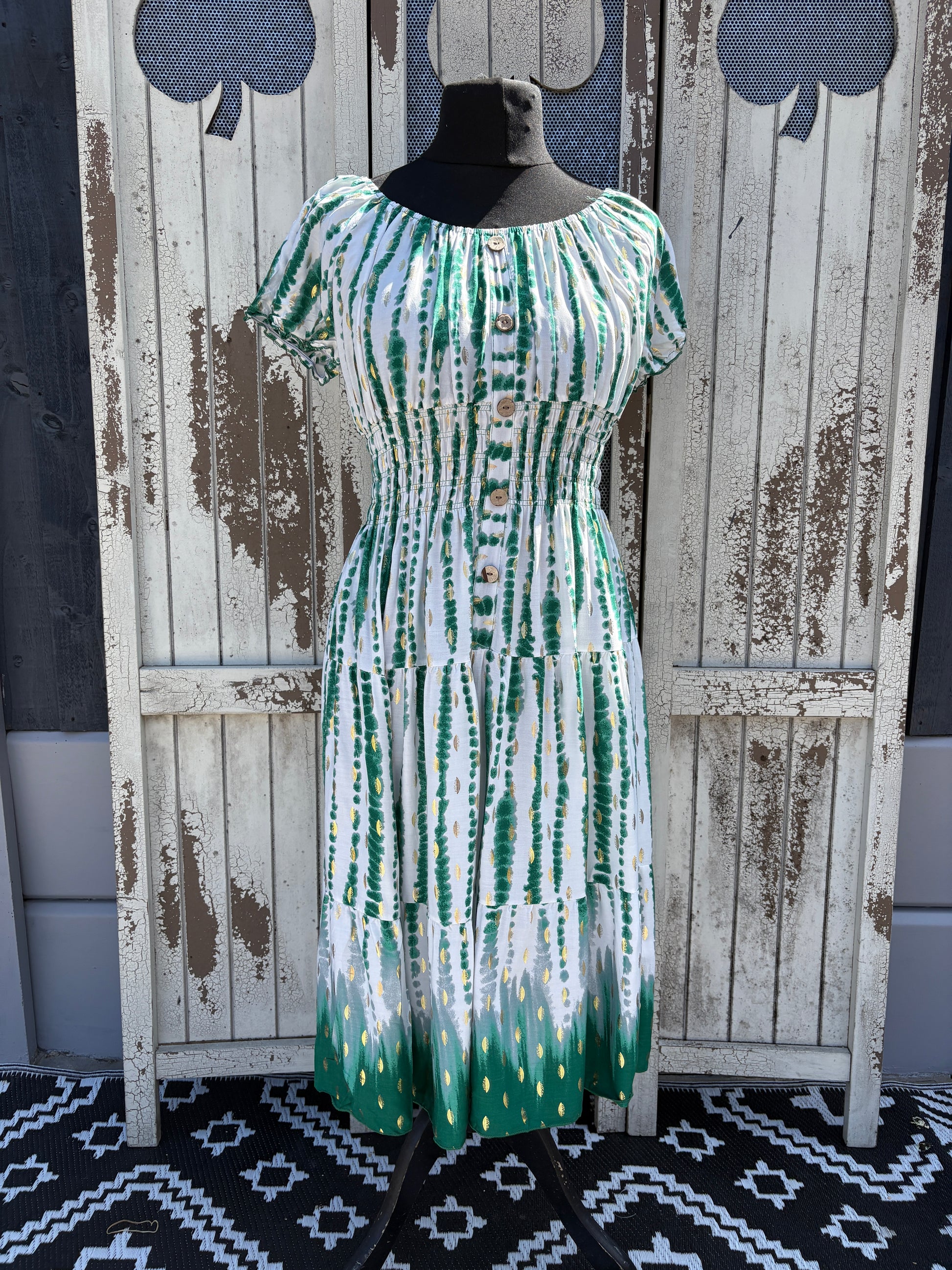 Splash Stripe Button Front Midi Dress One Size 10-20 - Green