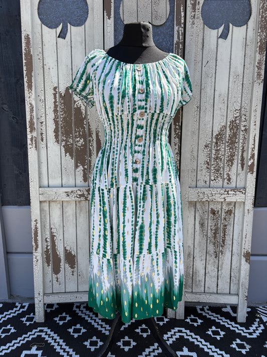 Splash Stripe Button Front Midi Dress One Size 10-20 - Green