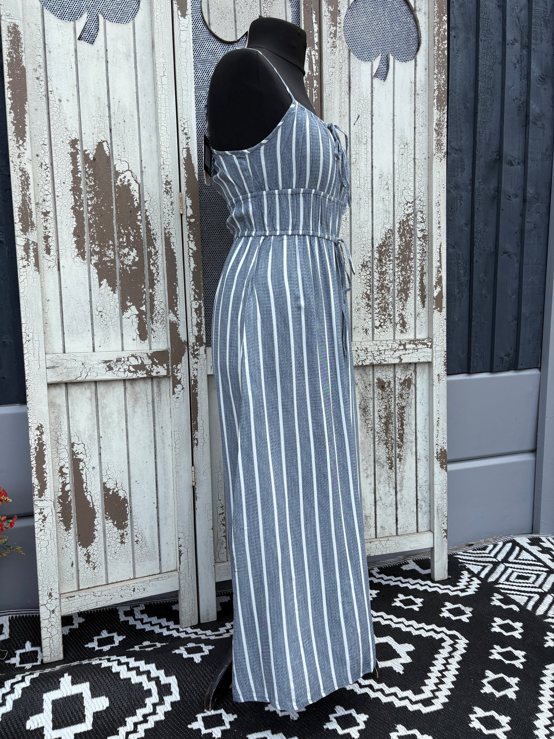 Striped Tie Waist Maxi Dress Various Sizes - Denim