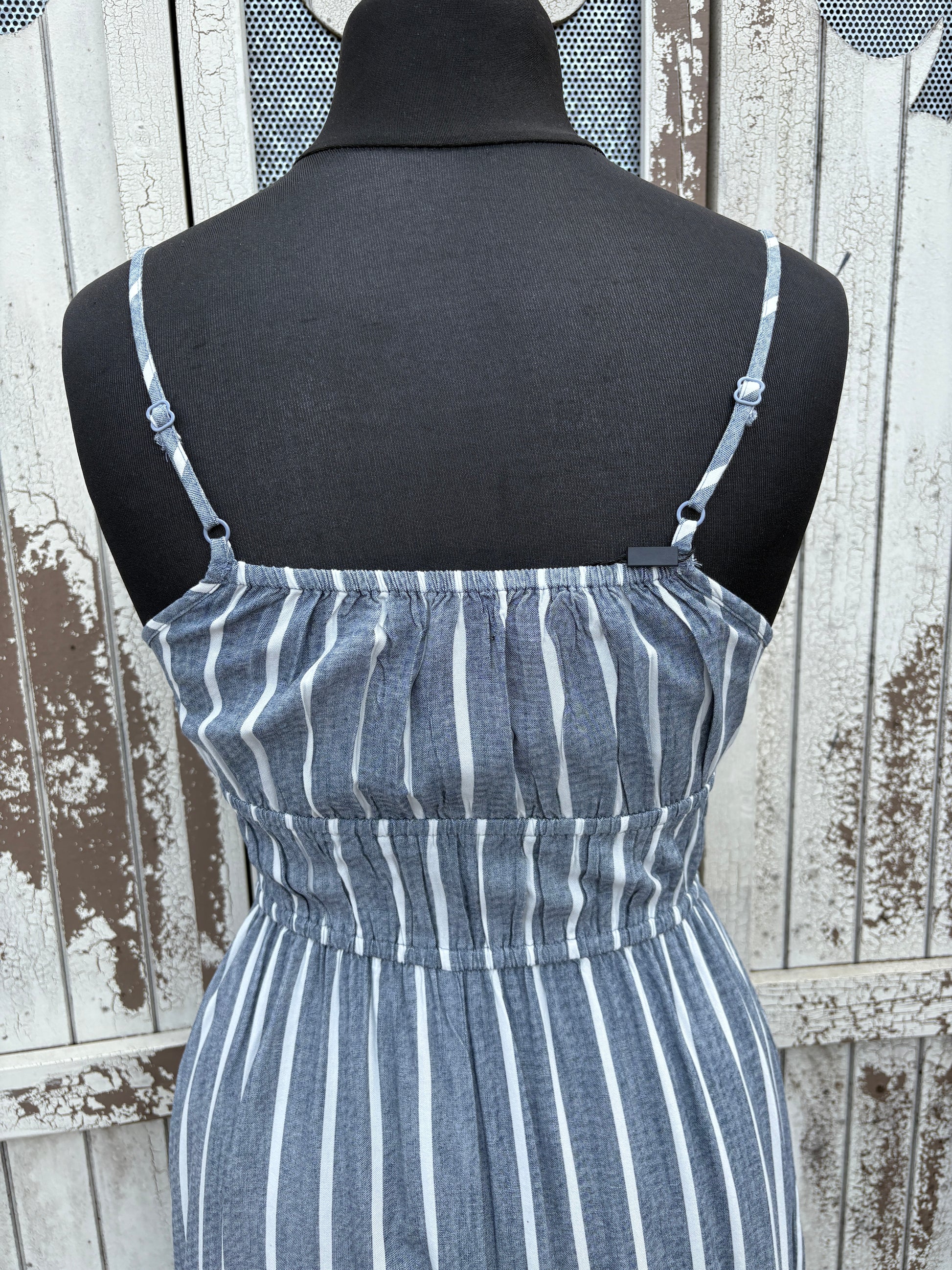 Striped Tie Waist Maxi Dress Various Sizes - Denim