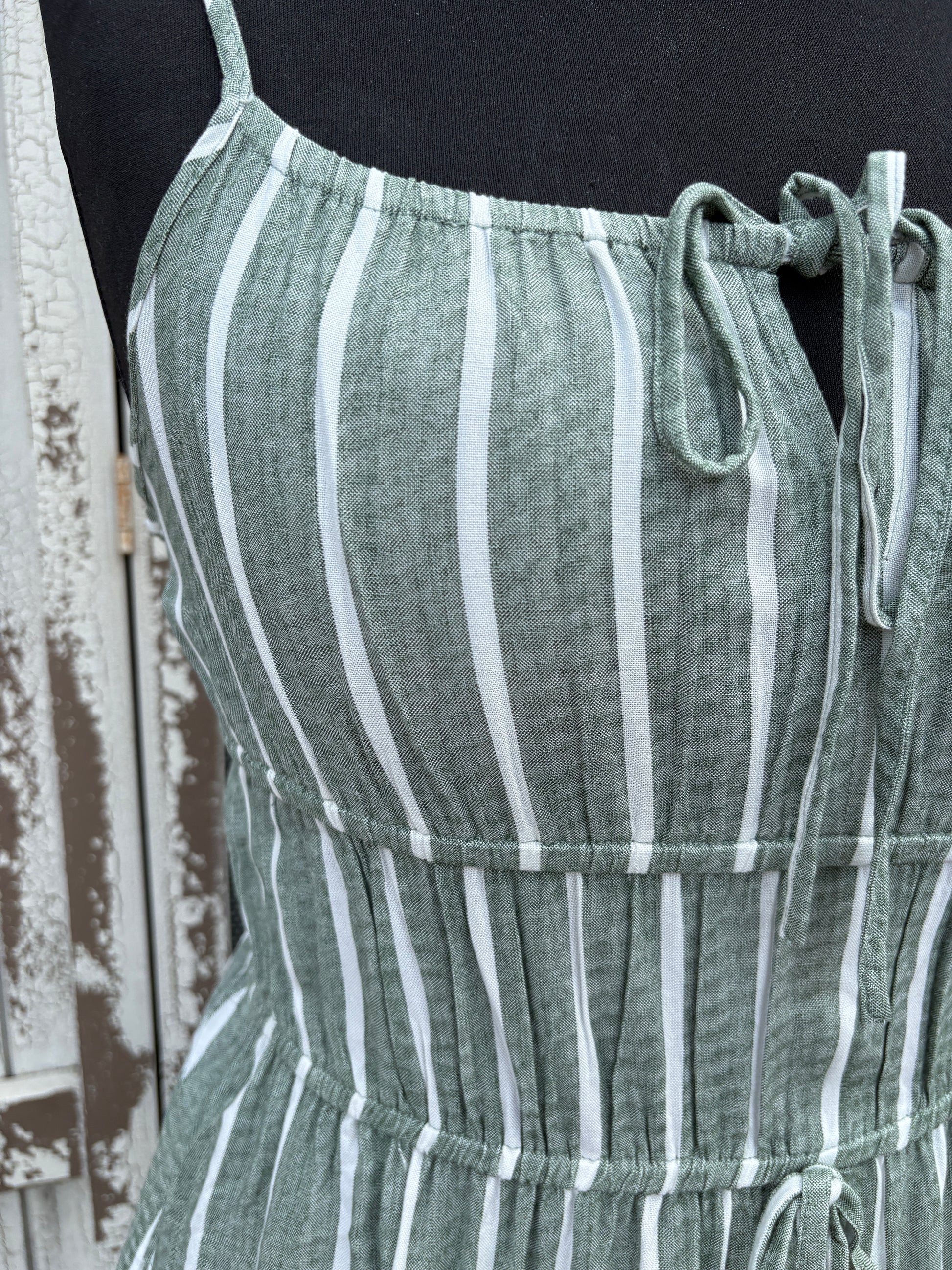 Striped Tie Waist Maxi Dress Various Sizes - Khaki